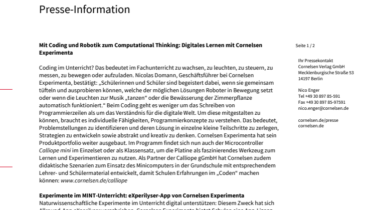 Mit Coding und Robotik zum Computational Thinking: Digitales Lernen mit Cornelsen Experimenta 