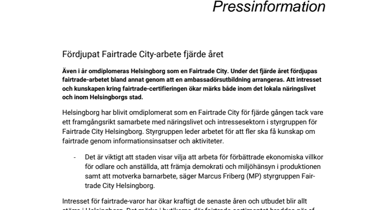 Fördjupat Fairtrade City-arbete fjärde året