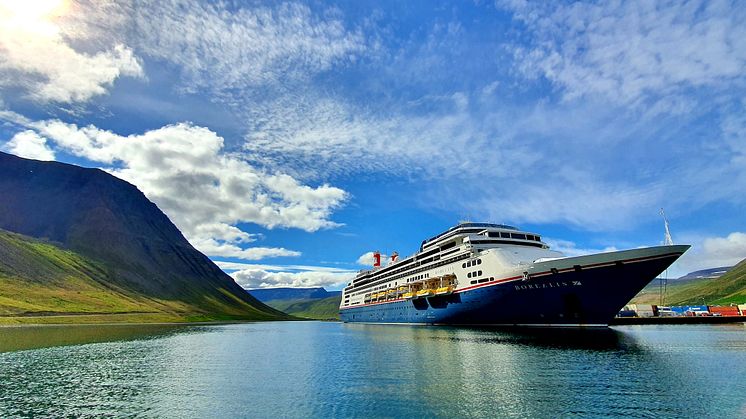 Fred. Olsen Cruise Lines' new ship Borealis, on first international sailing of 2021. Credit: Richard Lovelock