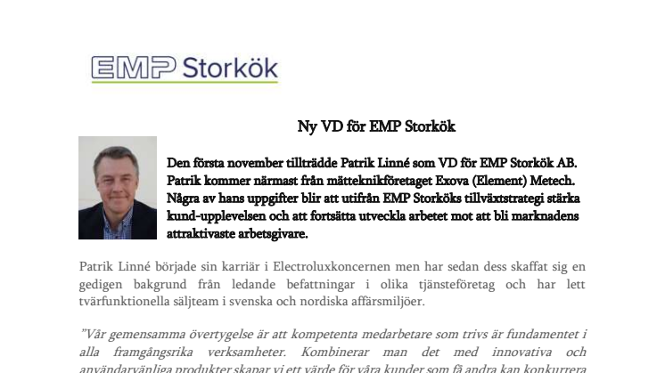 Ny VD för EMP Storkök