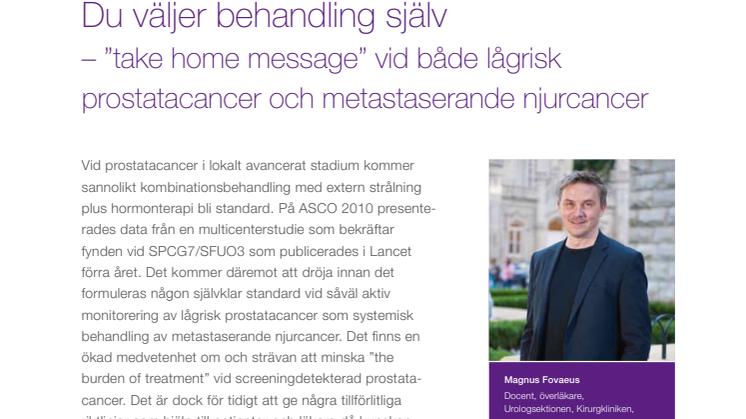 Urologisk cancer – docent Magnus Fovaeus rapporterar från ASCO 2010