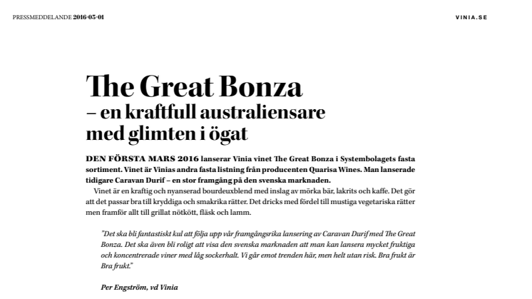 Pressrelease - The Great Bonza