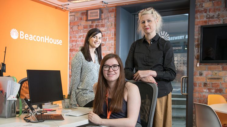 Rachel Dickinson with Sophie Flanagan (left) from BeaconHouse Events and Northumbria lecturer Sharon Wilson