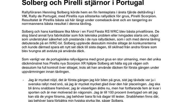 Solberg och Pirelli stjärnor i Portugal