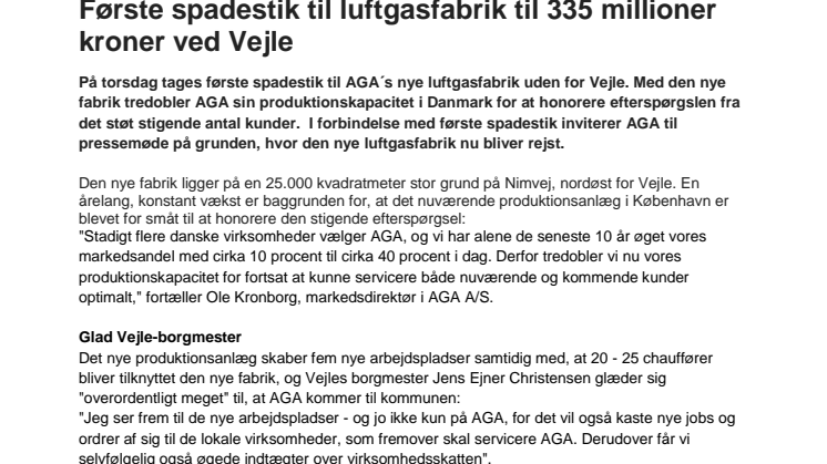 Første spadestik til luftgasfabrik til 335 millioner kroner ved Vejle