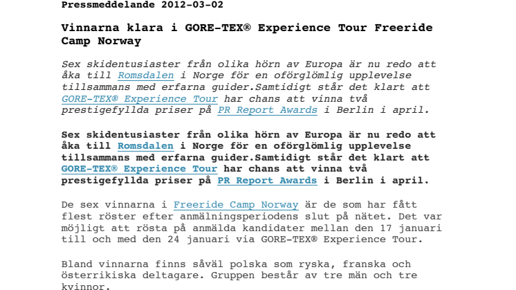 Vinnarna klara i GORE-TEX® Experience Tour Freeride Camp Norway