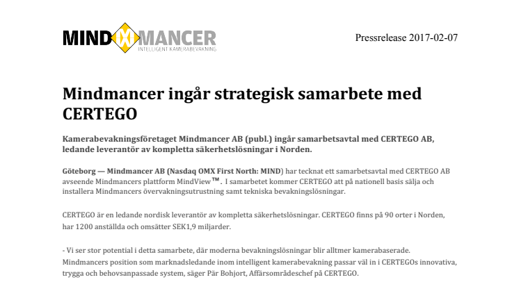 Mindmancer ingår strategisk samarbete med CERTEGO