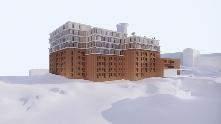 Visionsbild, nya studentbostäder Richertsgatan, Johanneberg. Illustration: Kanozi Arkitekter