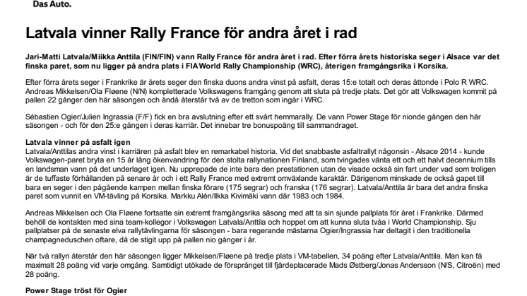 Latvala vinner Rally France för andra året i rad