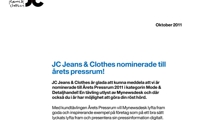 JC Jeans & Clothes nominerade till årets pressrum!