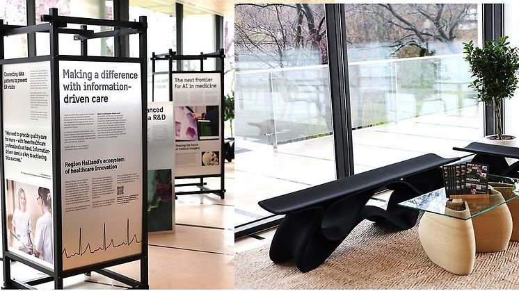 Foto på Region Hallands informationsskärm på utställningen om AI på Svenska ambassaden i Washington