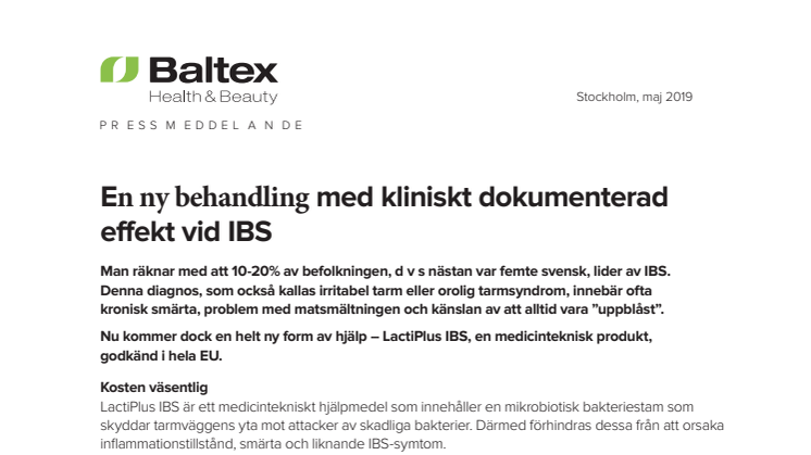 En ny behandling med kliniskt dokumenterad effekt vid IBS