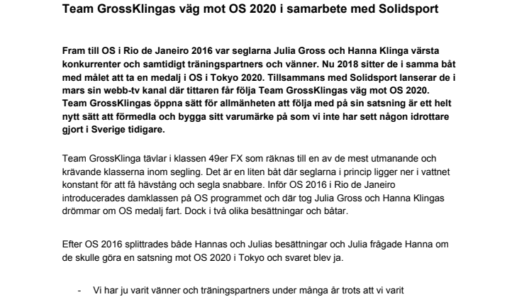 Team GrossKlingas väg mot OS 2020 i samarbete med Solidsport