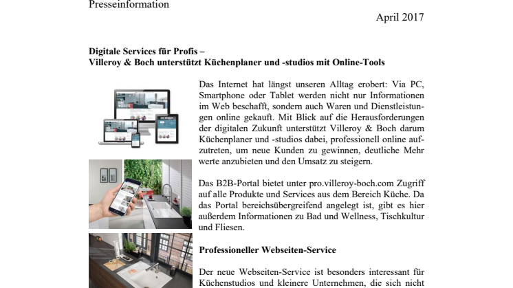  Digitale Services für Profis - Villeroy & Boch unterstützt Küchenplaner und -studios mit Online-Tools