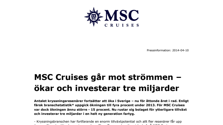 MSC Cruises går mot strömmen – ökar och investerar tre miljarder