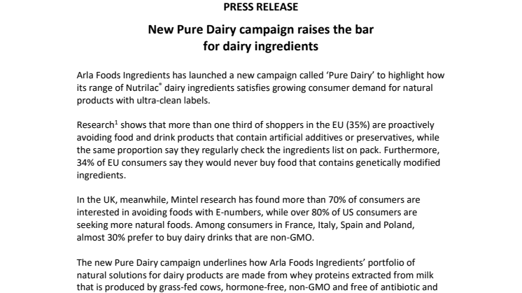 New Pure Dairy campaign raises the bar for dairy ingredients