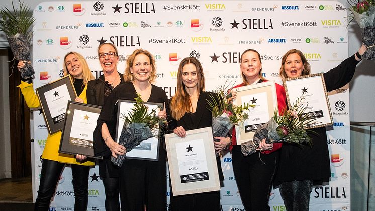 Pressfoto: Stellagalan / Madeleine Landley. Alla vinnare på Stellagalan 2019: Hedda Bruce, Cissi Richter, Ia Ahlsgård, Luise Vindahl, Frida Nilsson och Malin Söderström. På bilden saknas vinnarna Sofia B Olsson och Dorotea Malmegård. 