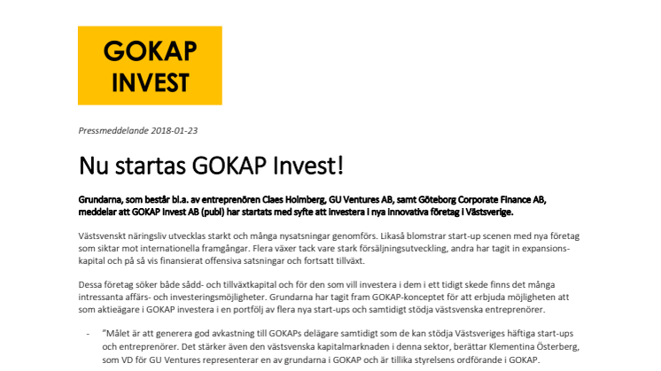 Nu startas GOKAP Invest!