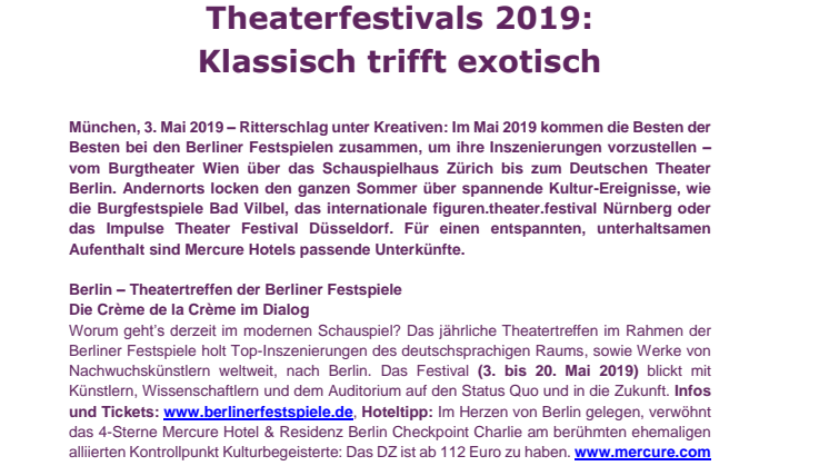 Theaterfestivals 2019: Klassisch trifft exotisch
