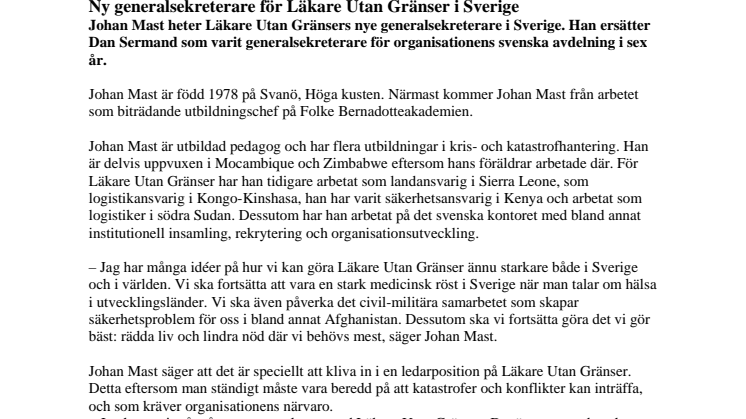 Ny generalsekreterare för Läkare Utan Gränser i Sverige