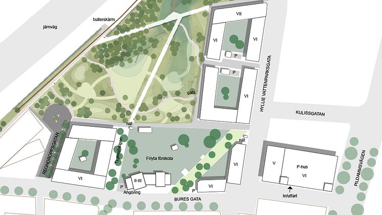 Illustration över planområdet vid Dagvattenparken.