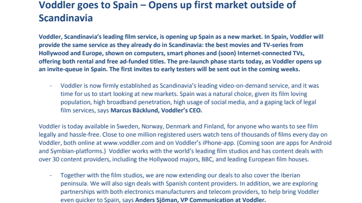 Voddler goes to Spain – Opens up first market outside of Scandinavia