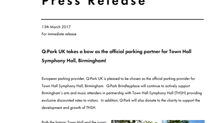 Q-Park UK takes a bow as the official parking partner for Town Hall Symphony Hall, Birmingham! 