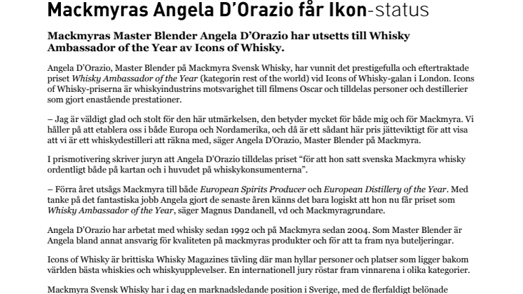 Mackmyras Angela D’Orazio får Ikon-status