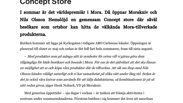 Morakniv och Nils Olsson Hemslöjd öppnar Concept Store