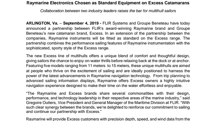 Raymarine Electronics Chosen as Standard Equipment on Excess Catamarans  