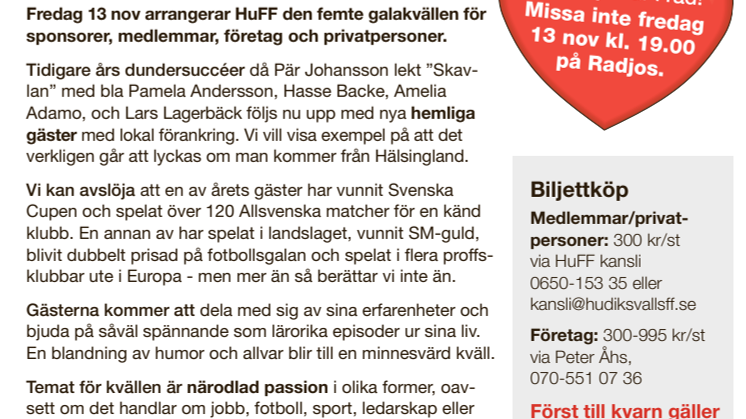 HuFF-galan 13 nov 2015 på Radjos. Fåtal platser kvar!