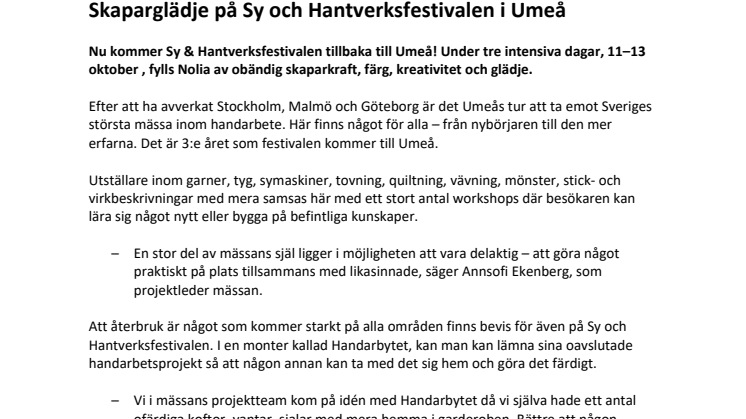 Skaparglädje på Sy och Hantverksfestivalen i Umeå