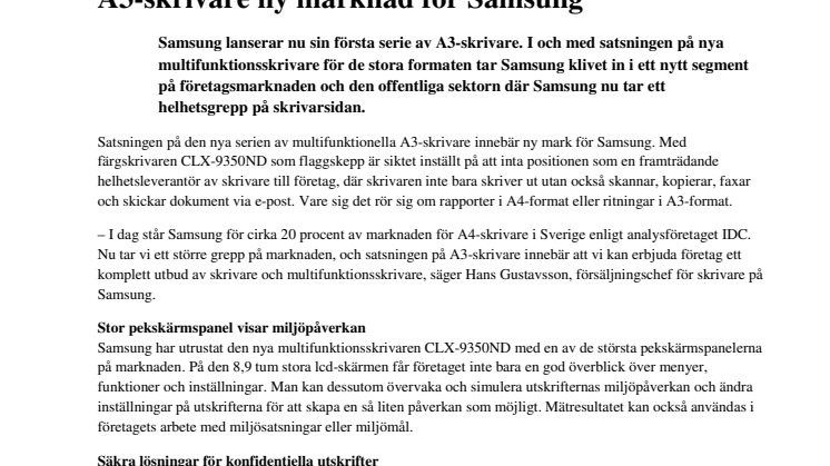 A3-skrivare ny marknad för Samsung