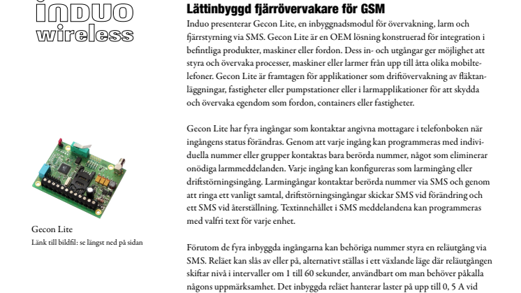 Lättinbyggd fjärrövervakare för GSM