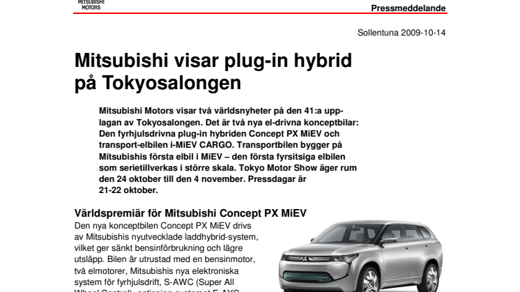 Mitsubishi visar plug-in hybrid på Tokyosalongen