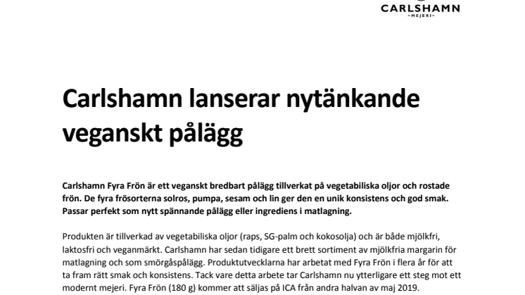 Carlshamn lanserar nytänkande veganskt pålägg