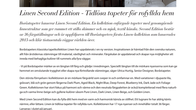 Linen Second Edition - Tidlösa tapeter för rofyllda hem