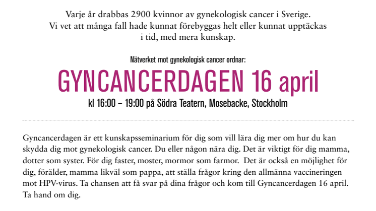 Inbjudan till Gyncancerdagen 16 april 2012 - som pdf att skriva ut