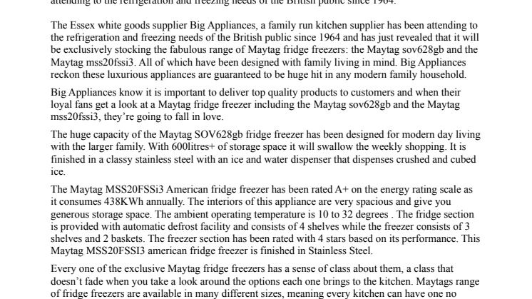 Big Appliances exclusive stock of Maytag fridge freezers
