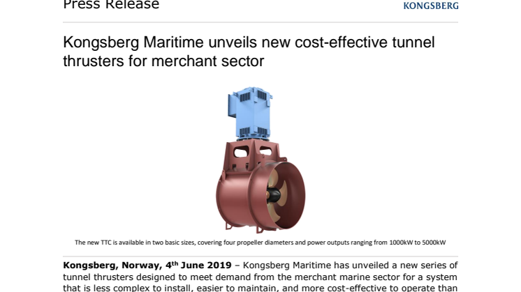 Kongsberg Maritime unveils new cost-effective tunnel thrusters for merchant sector 