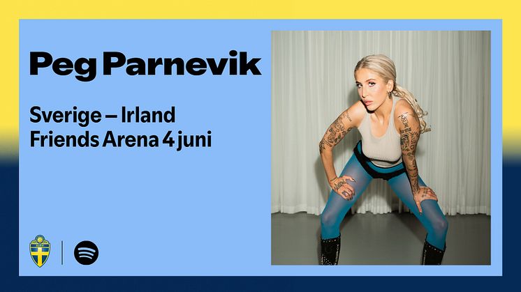 Peg Parnevik uppträder i samband med damlandslagets EM-kvalmatch mot Irland, som spelas på Friends Arena den 4 juni.