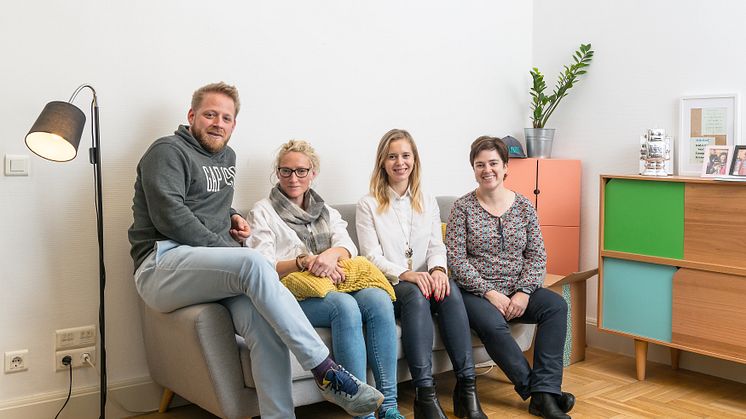 Photo: Péter Guzsaly, Unicorn Whisperer, Szilvi Koleszár, Co-founder and CEO, Nataly Duyko, PR Manager, and Rita Helli, Information Engineer. Photo credit: Tamás Kovacs.