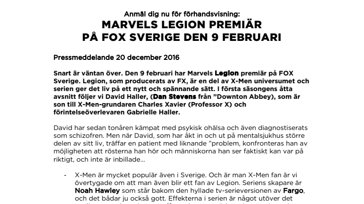 Marvels Legion premiär på FOX Sverige den 9 februari