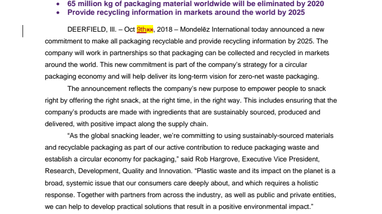 Mondelēz International ställer om till återvinningsbara förpackningar före 2025 