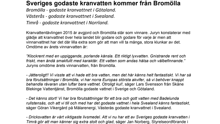 Sveriges godaste kranvatten kommer från Bromölla