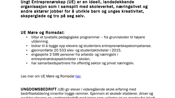 Fakta om Ungt Entreprenørskap Møre og Romsdal