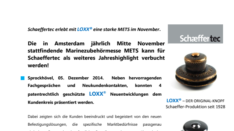 Schaeffertec erlebt mit LOXX® eine starke METS im November.