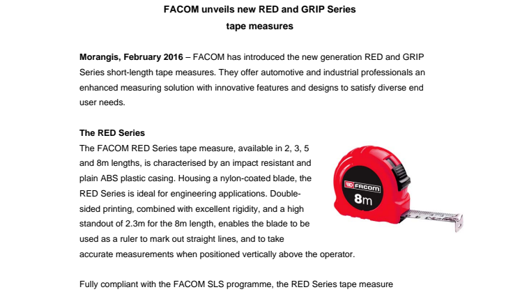 FACOM unveils new RED and GRIP Series  tape measures 