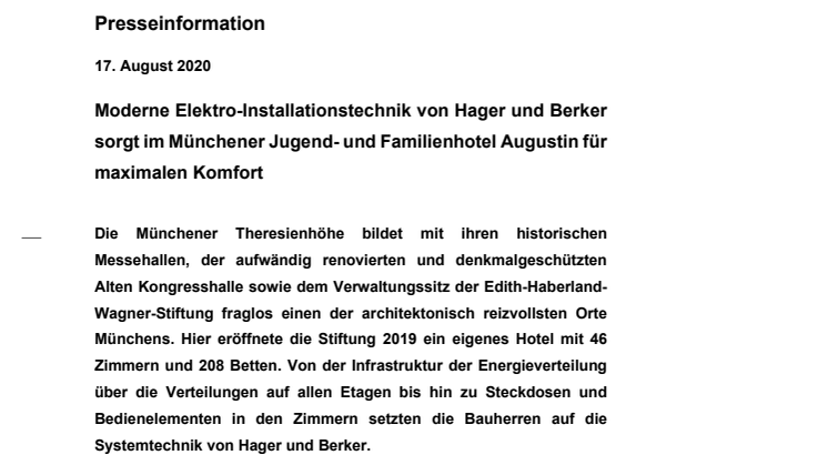 Pressemitteilung Familien- und Jugendhotel Augustin München (EH)