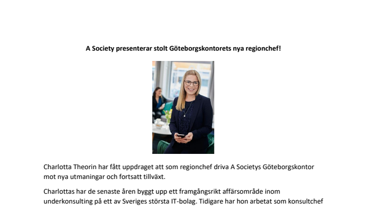 Charlotta Theorin väljer A Society i Göteborg